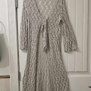 Beige Knit Tie-Front Dress